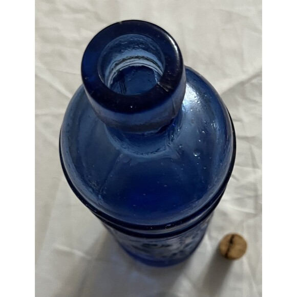 Vintage Cobalt Blue Glass Bottle Decanter Grape Embossed Wine Oil 12in Cork Stop - Picture 3 of 3